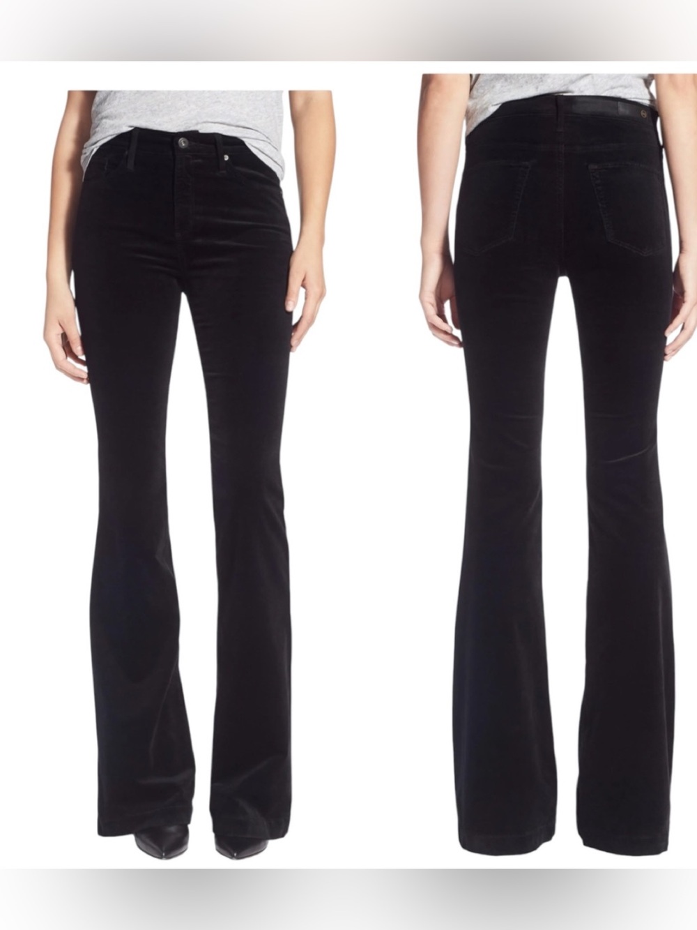 AG Jeans The Janis High Rise Flare  black velvet waist 32” tall